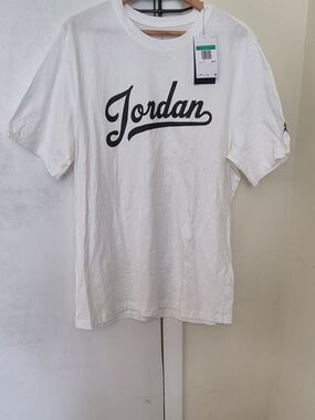Jordan White Tee with Black Script Logo
